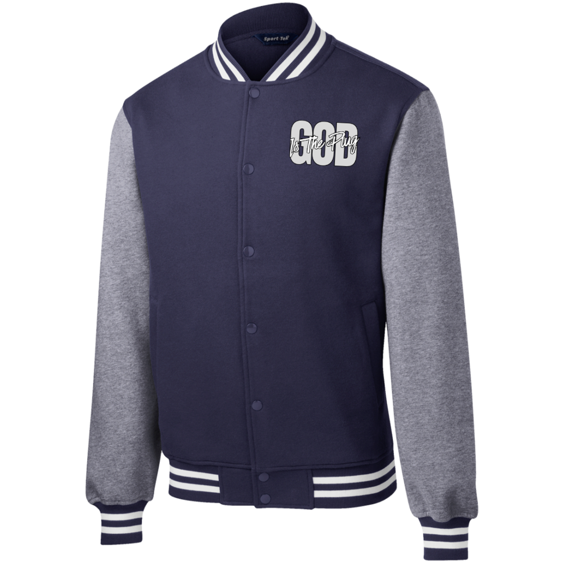 God is The Plug Fleece Letterman Jacket