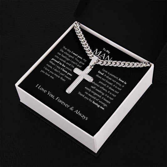 My Man | Shift to Patient Love 1 Cor. 3:14 Personalized Cross