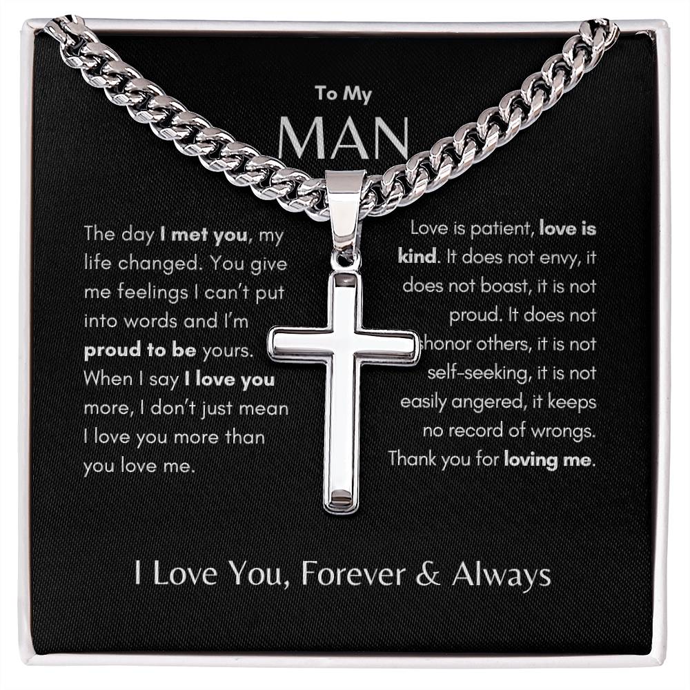 My Man | Shift to Patient Love 1 Cor. 3:14 Personalized Cross