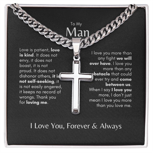 My Man | Real Love 1 Cor. 13:4 Personalized Cross