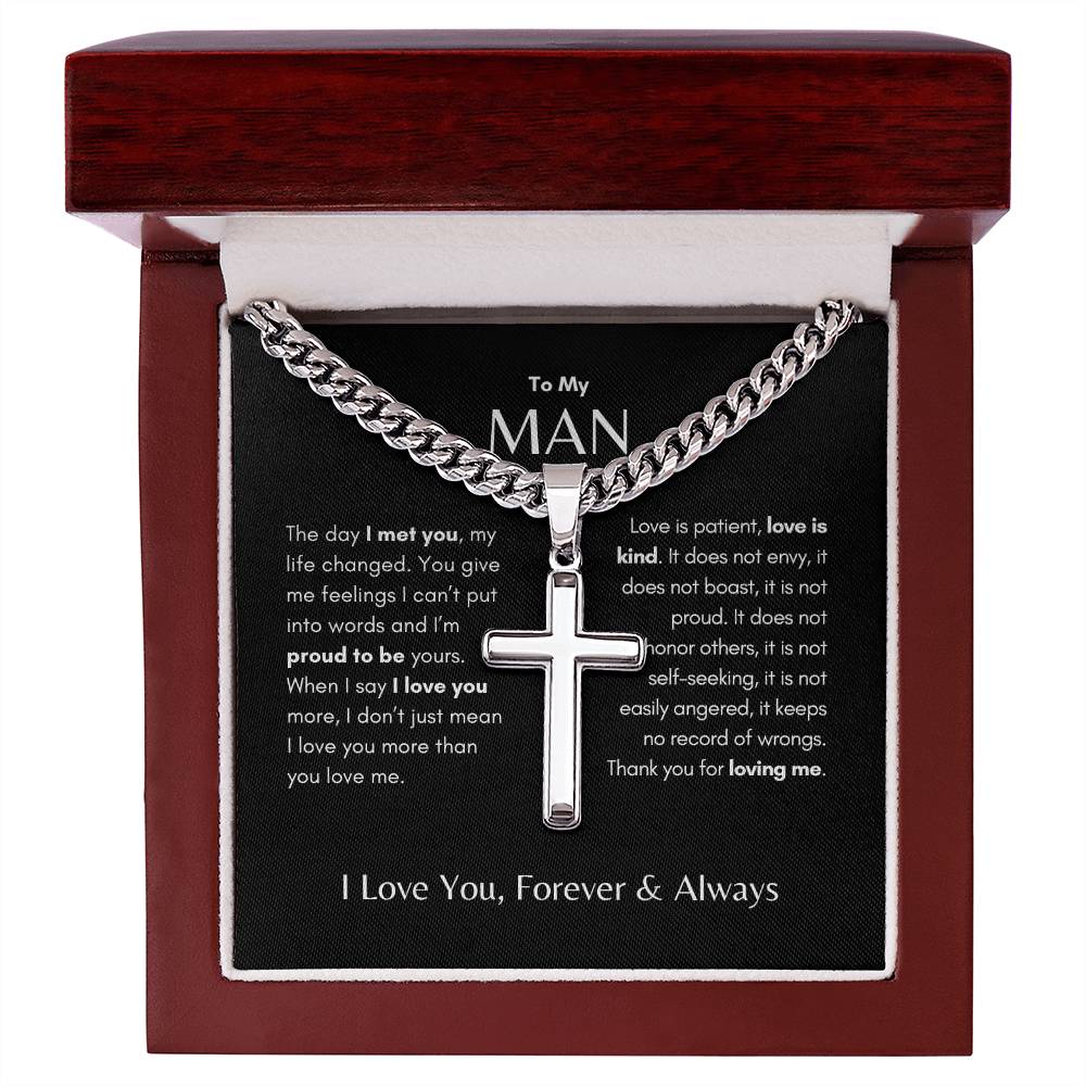 My Man | Shift to Patient Love 1 Cor. 3:14 Personalized Cross