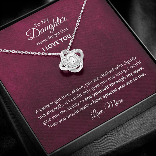 Daughter | Mom | Prov. 31:25  Our Perfect Gift Love Knot Necklace