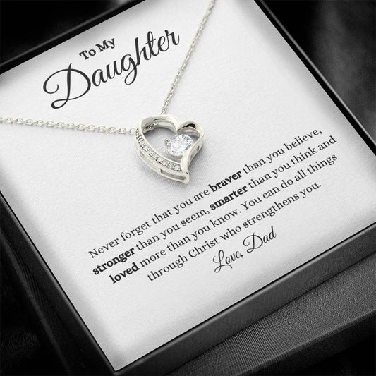 Daughter | Dad | Phil 4:13 | Brave, Smart, Strong Forever Love  Necklace