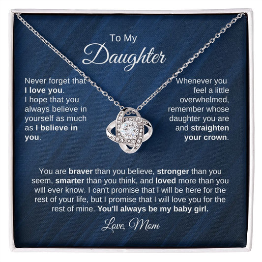 Daughter | Mom | Braver Stronger Love Knot Necklacee