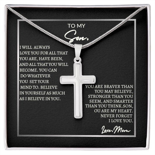 Son | Mom | Believe Stainless Steel Cross